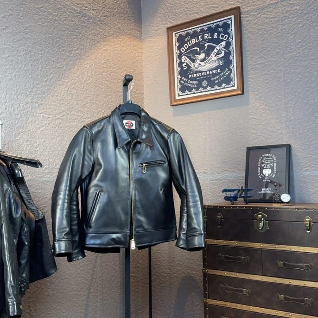 道***趣牛皮1930机车夹克黑色4XL