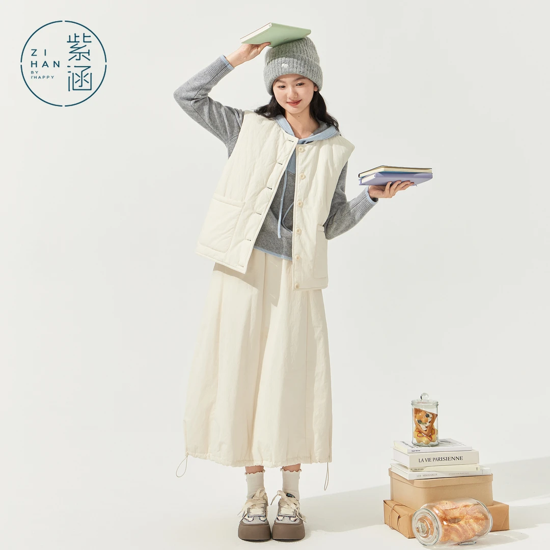 紫涵圆领无袖羽绒马甲羽绒半身裙两件套装女2025冬季新Z5Z10AW306