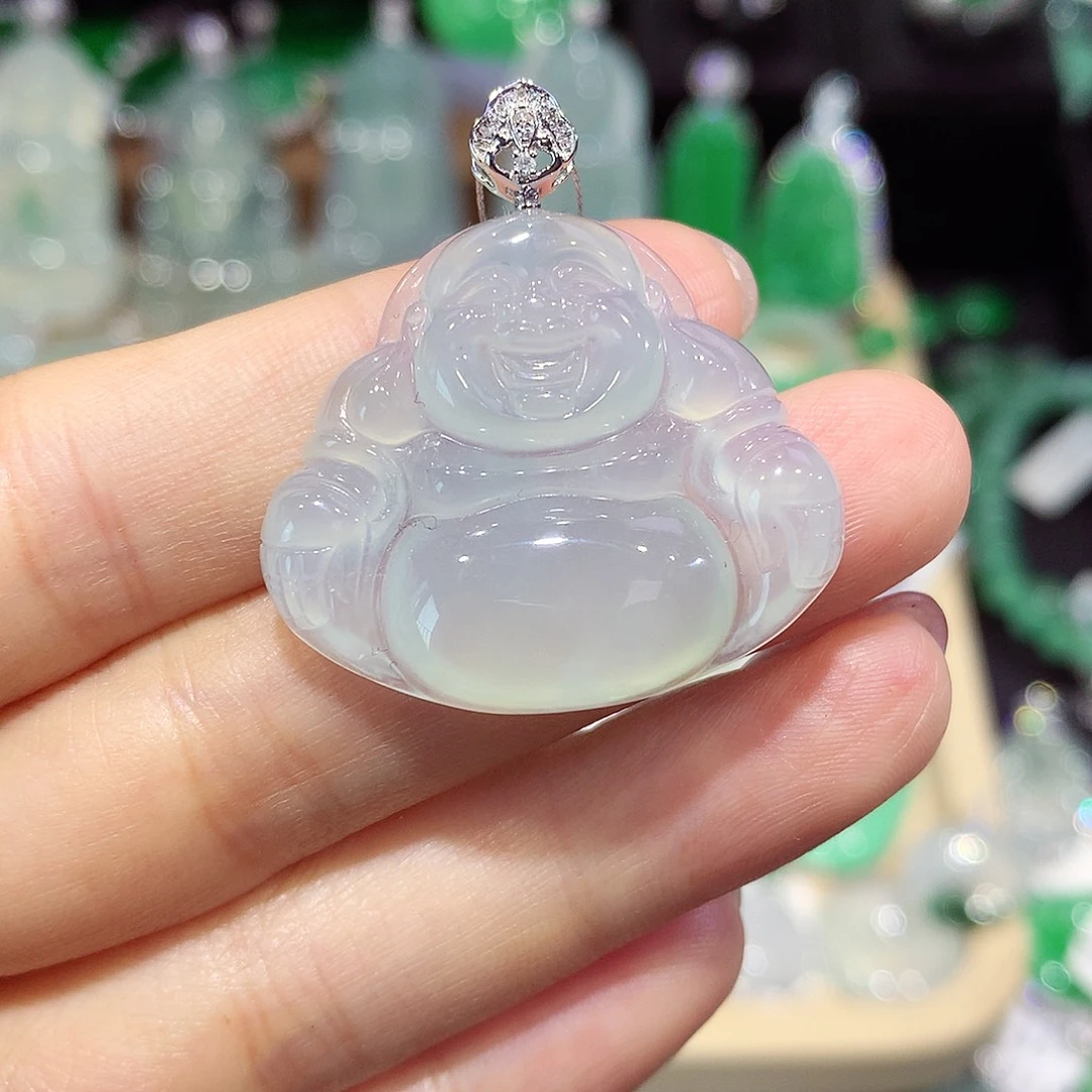 颈饰18K金镶嵌翡翠佛