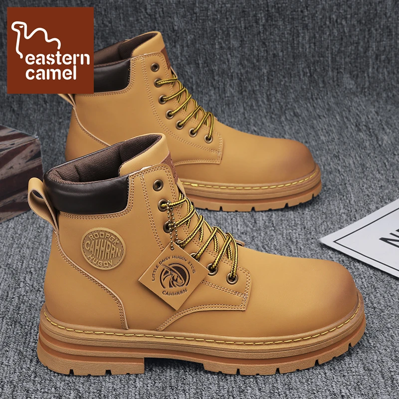 东方骆驼马丁靴男款2025新款秋季高帮大黄靴英伦风复古百搭马丁靴