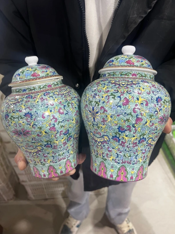 中式复古高档珐琅彩缠枝莲将军茶叶罐储物罐