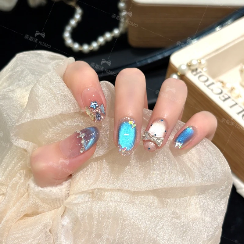 【深海星光】夏日海洋系穿戴甲中长款轻奢新款高级感日常显白美甲