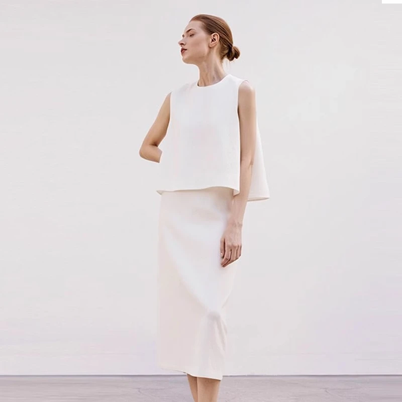 法式老钱风亚麻套装裙女夏季高级感气质通勤时尚背心半身裙两件套