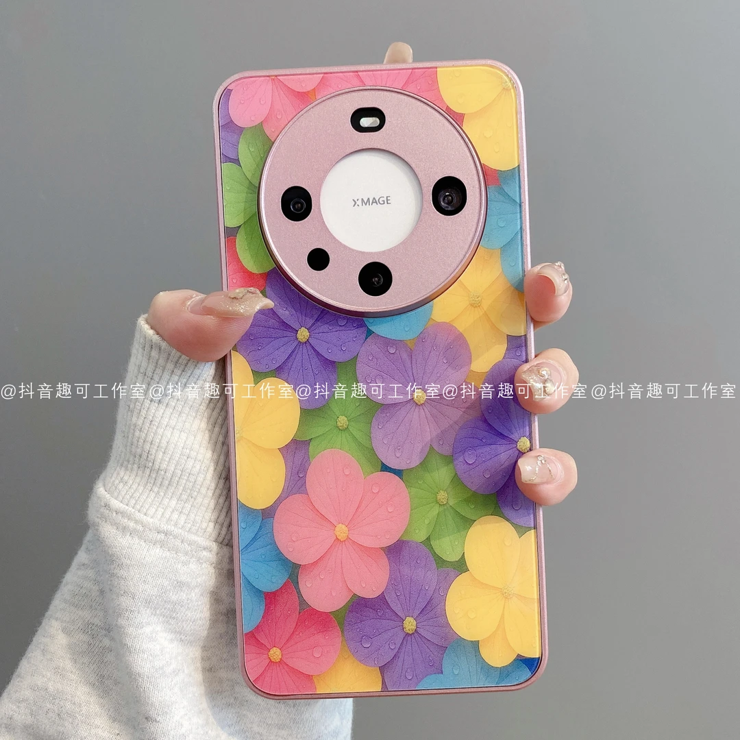金属玻璃适用华为mate70pro/60/50/40/30苹果16pro小米彩花手机壳