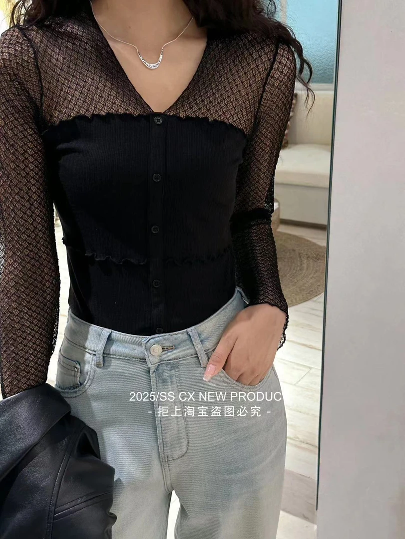 《BAI》夏季款领时尚百搭显瘦拼接蕾丝衫1557