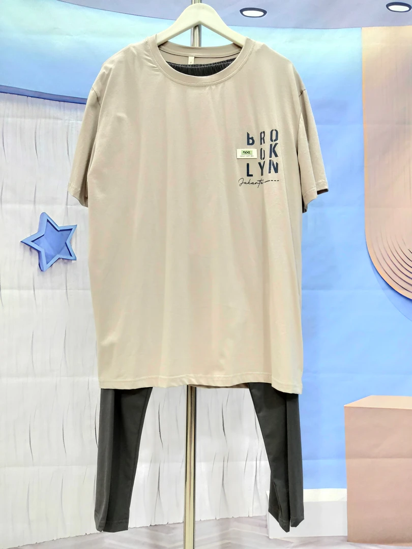 加肥加大男款简约丝光爽棉蓝色短袖夏季套装家居服