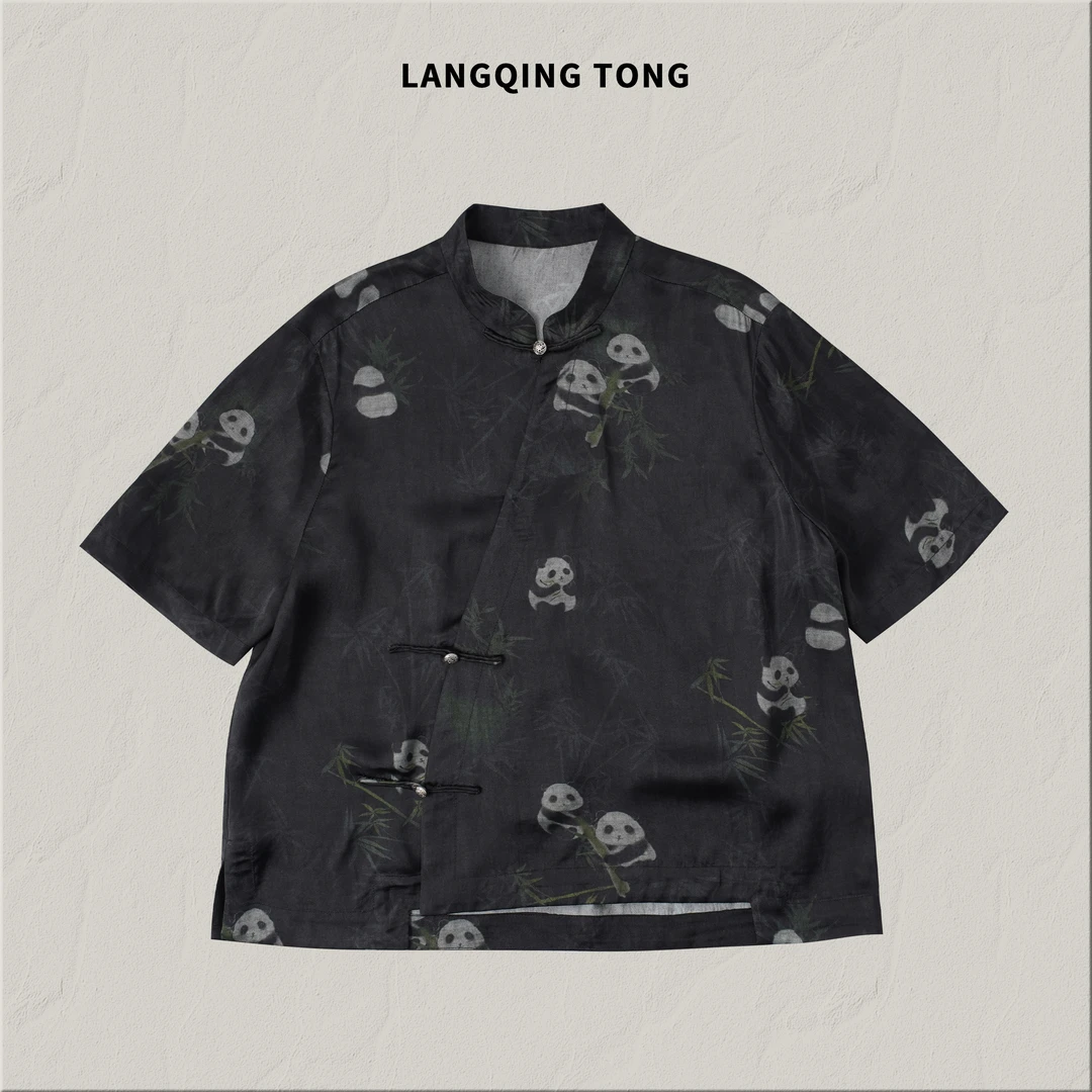 浪清/女装推荐 华莉蒂国风熊猫抱竹印花上衣44469#