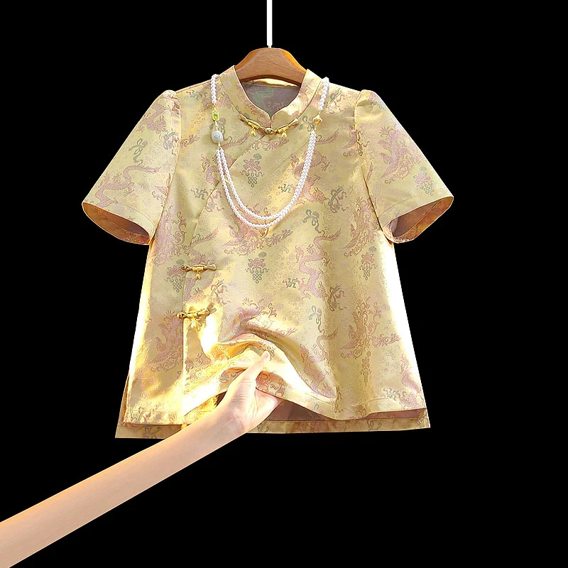 深圳新款新中式国风新宋锦人丝龙凤呈祥百搭通勤气质网红休闲装