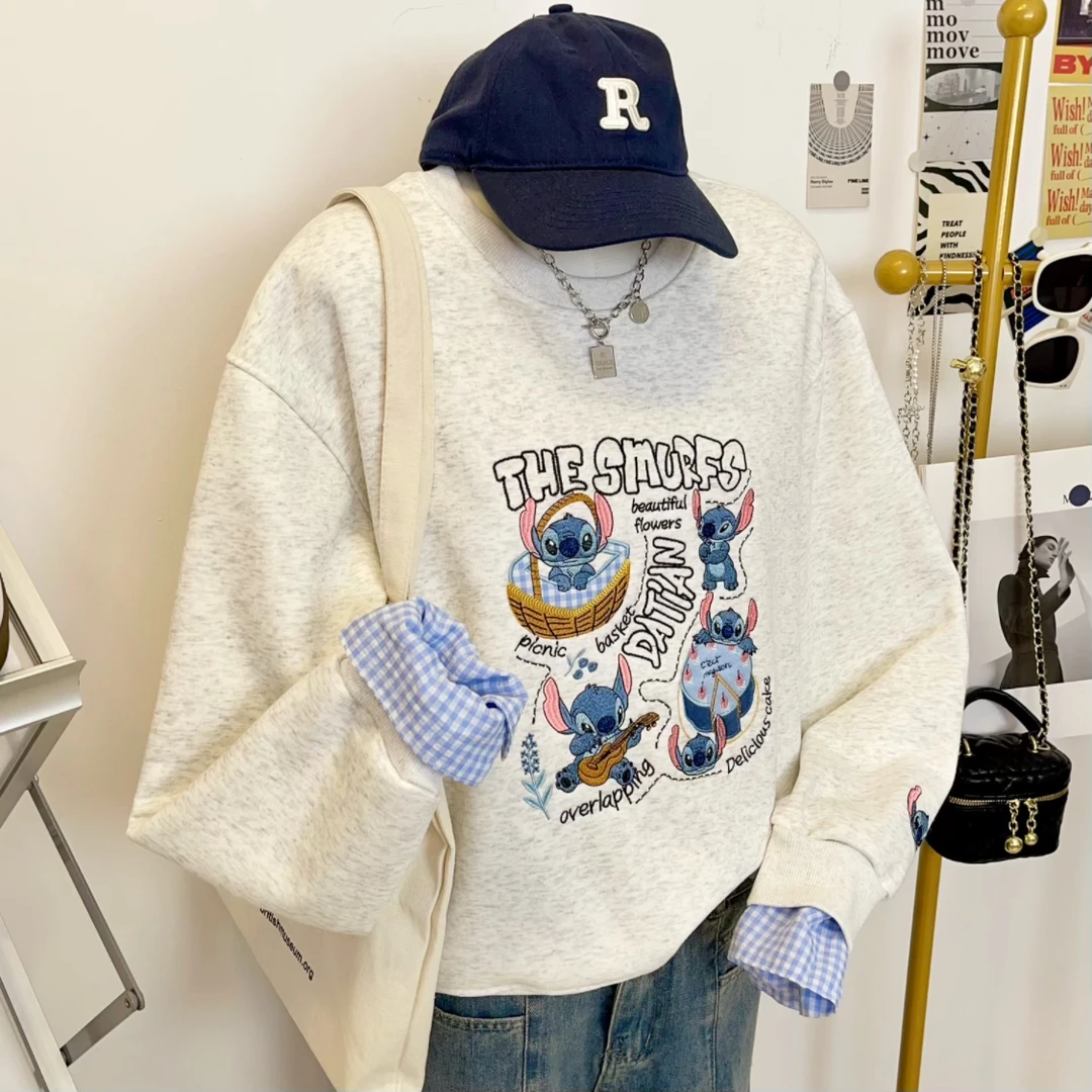 2025秋冬季新款刺绣卡通史迪仔宽松卫衣大码时尚甜美减龄洋气外套