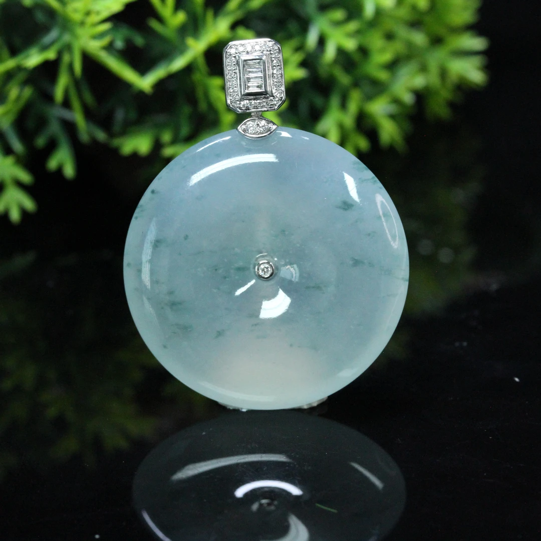 天然缅甸翡翠A货18K金镶冰飘花出入平安扣吊坠/01026022/拍卖