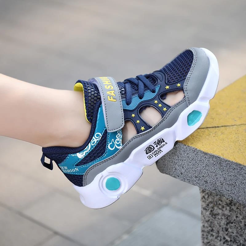 安踏感统凉鞋子2025夏季男童鞋子透气中大童运动鞋男孩镂空框子鞋