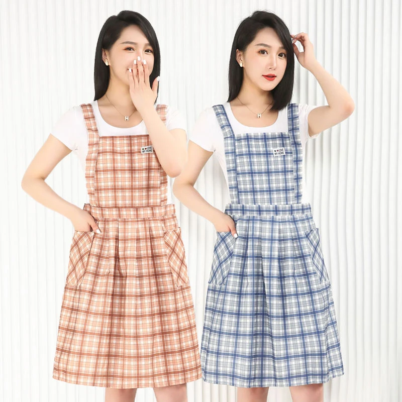 时尚外穿百褶围裙帆布家用厨房花艺师防污背带罩衣高档上班工作服