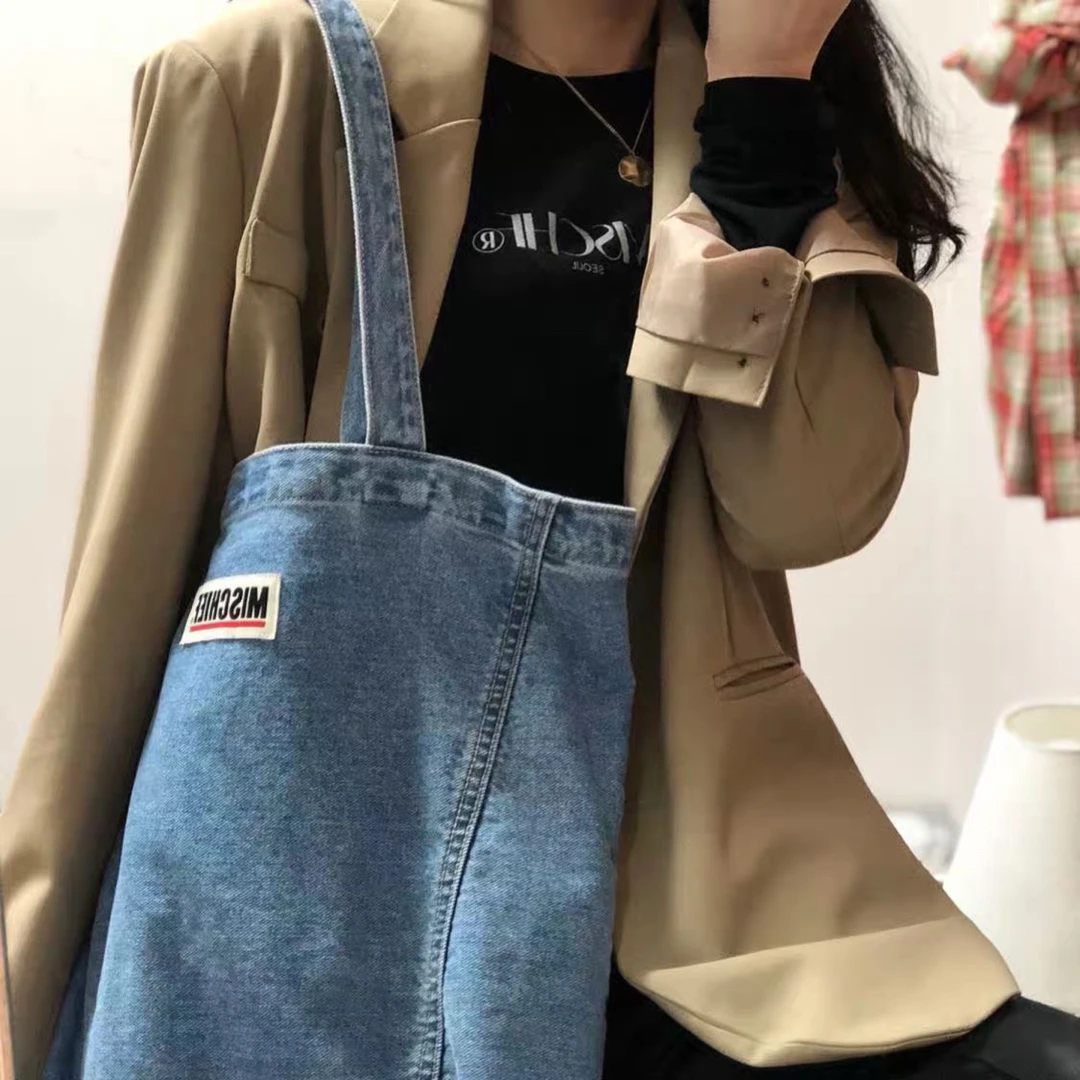 包包女新款ins网红牛仔帆布包女学生韩版大容量时尚百搭单肩布包