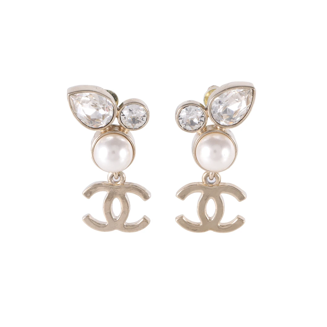 99新 Chanel/香奈儿 大头活动 合金 22C 珍珠水钻 耳环耳钉