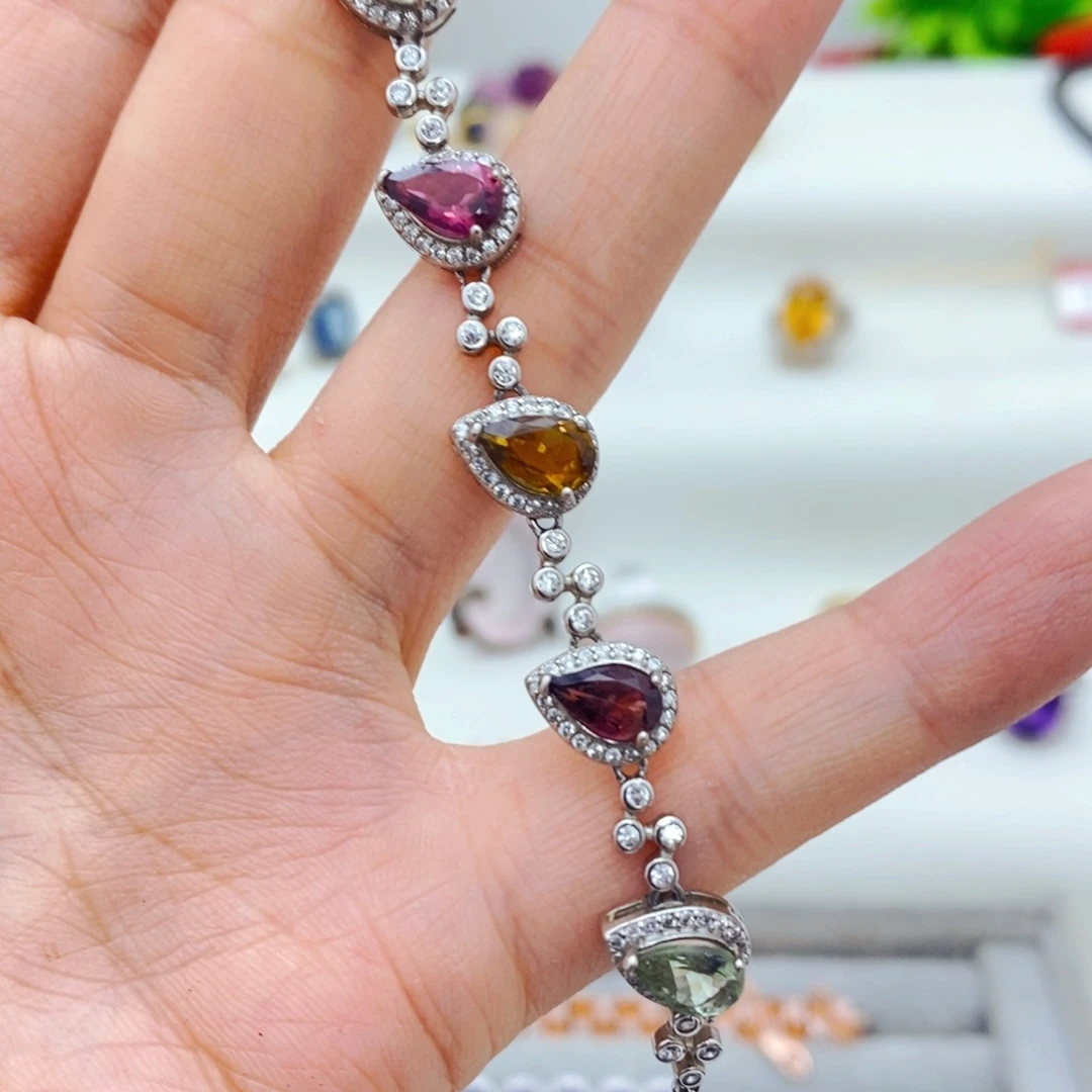 银S925镶嵌手链碧玺