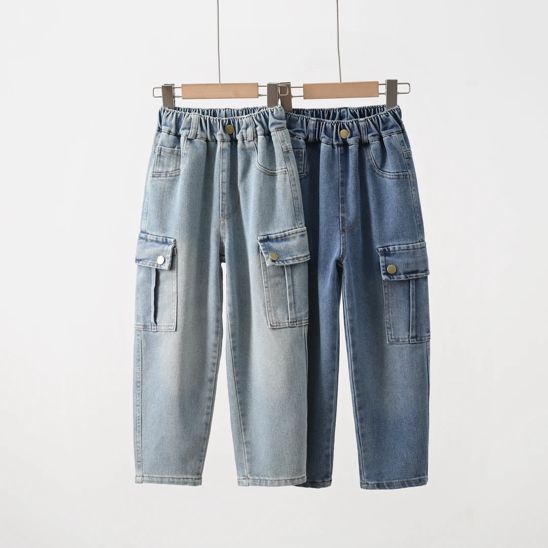 儿童直筒工装牛仔裤2025新款春秋中大童痞帅韩版宽松长裤