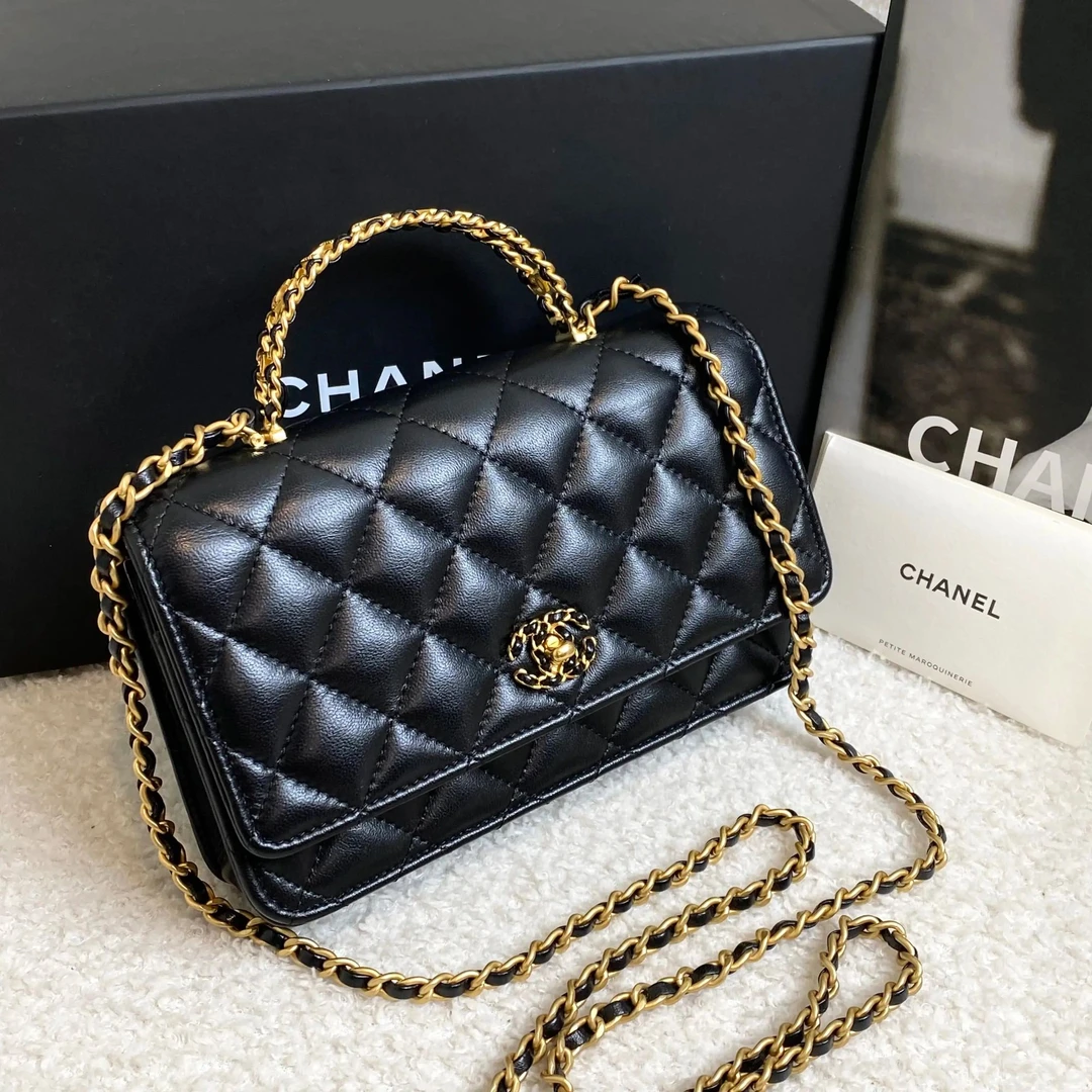 99新 Chanel/香奈儿 24C黑金羊黑手柄woc/77664905/12期/代卖服务