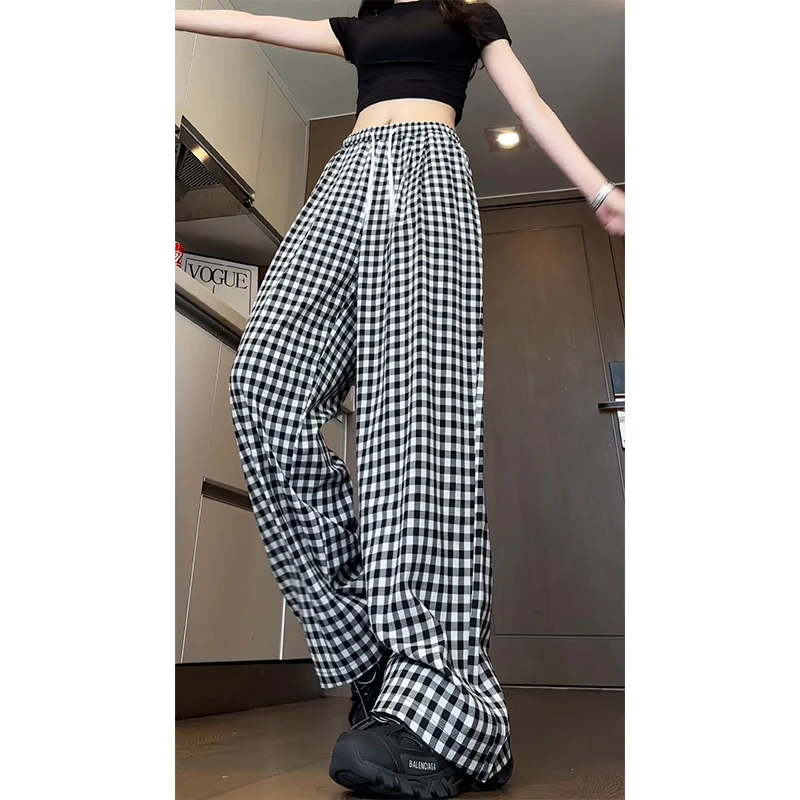 格子阔腿拖地裤潮流男女春夏薄款休闲裤宽松直筒垂感显瘦高街长裤