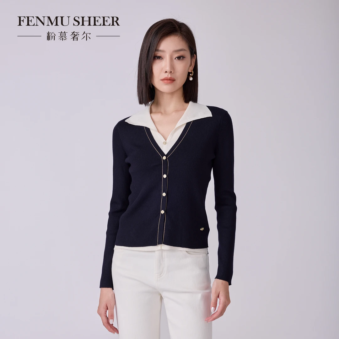 【丽公主专属】粉慕奢尔『浪漫拼接』丝光羊毛假两件针织衫上衣-W2293