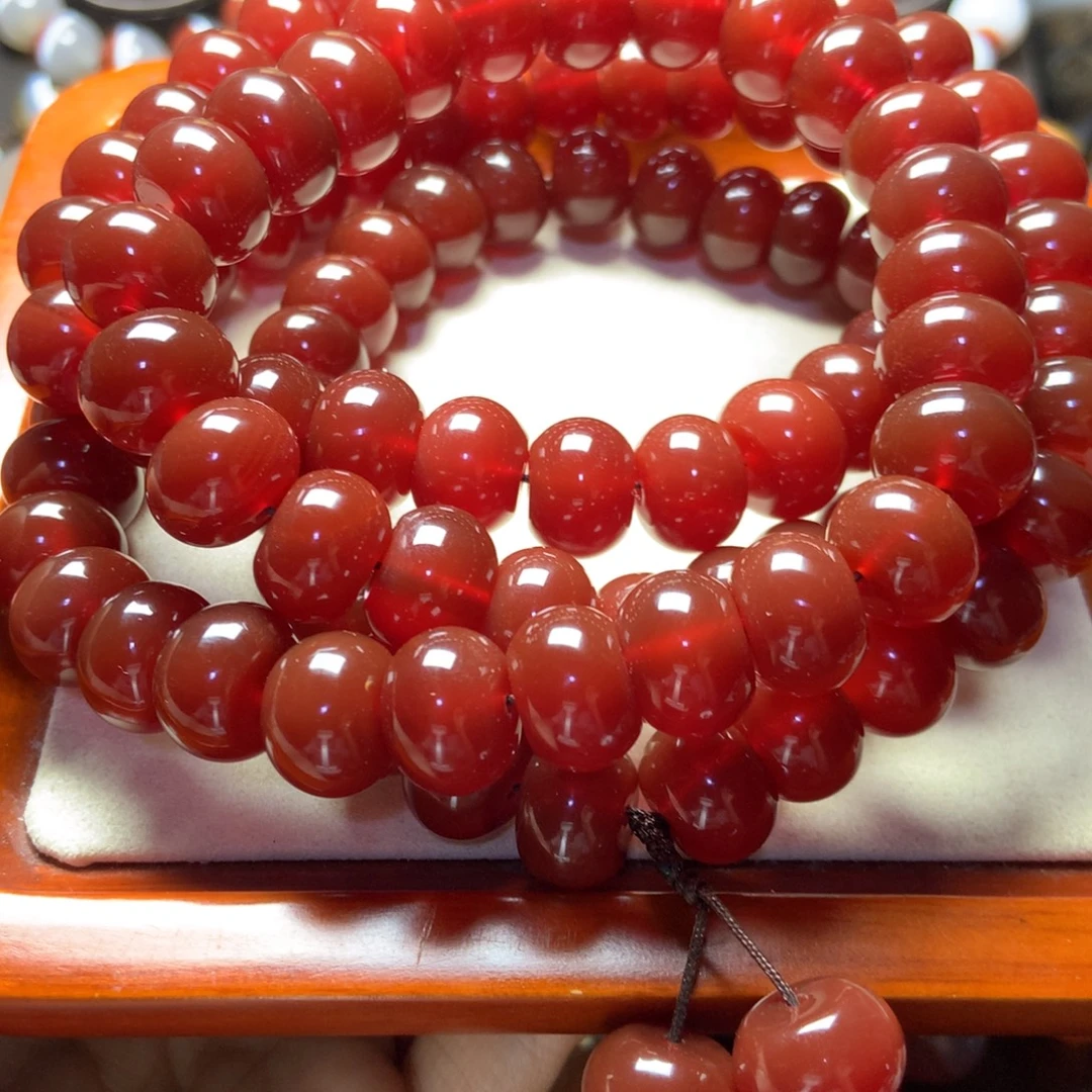 未镶嵌手串玛瑙/玉髓酒红算盘珠108粒