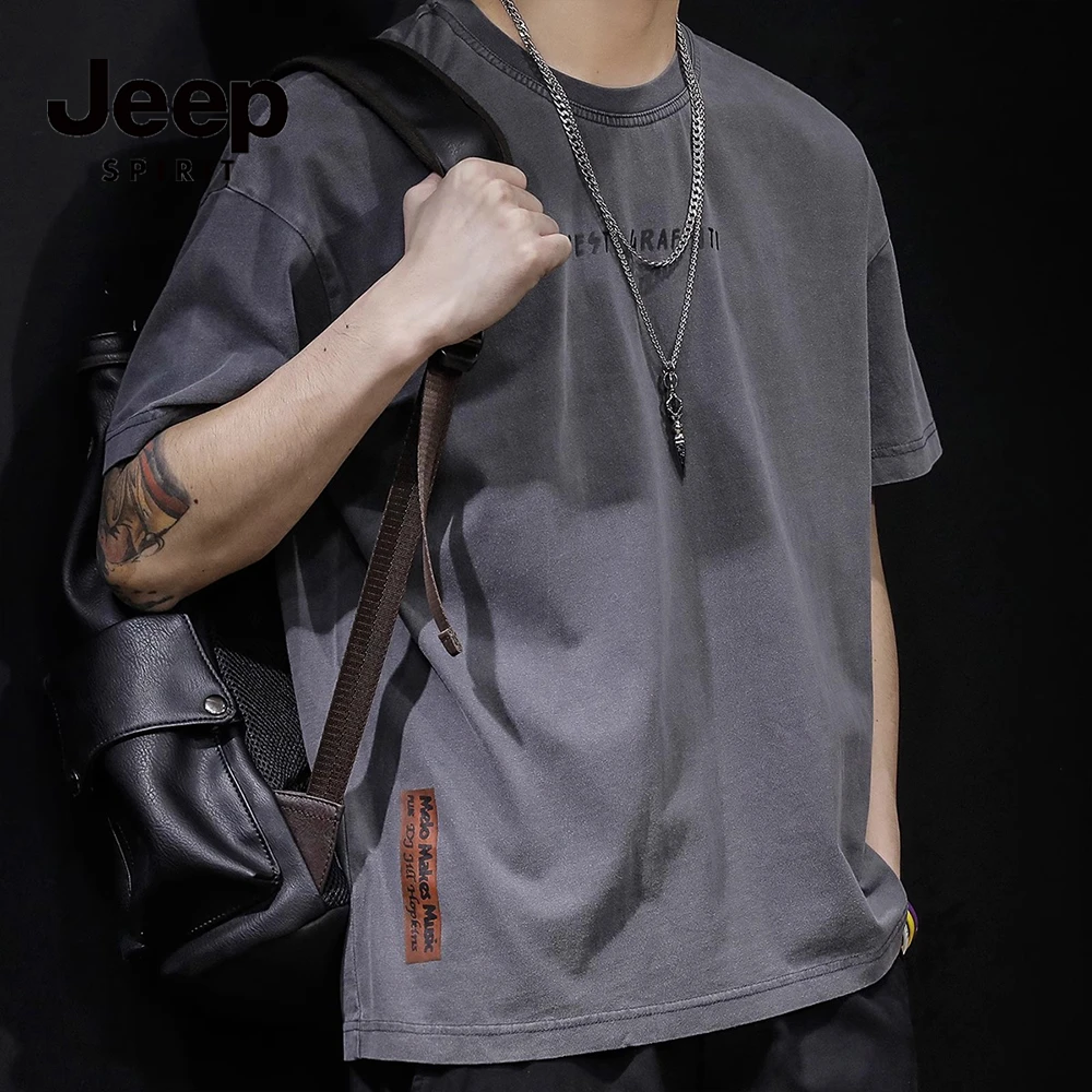 JEEPSPIRIT短袖t恤男生夏季宽松ins潮牌大码男士体恤半袖潮流纯棉