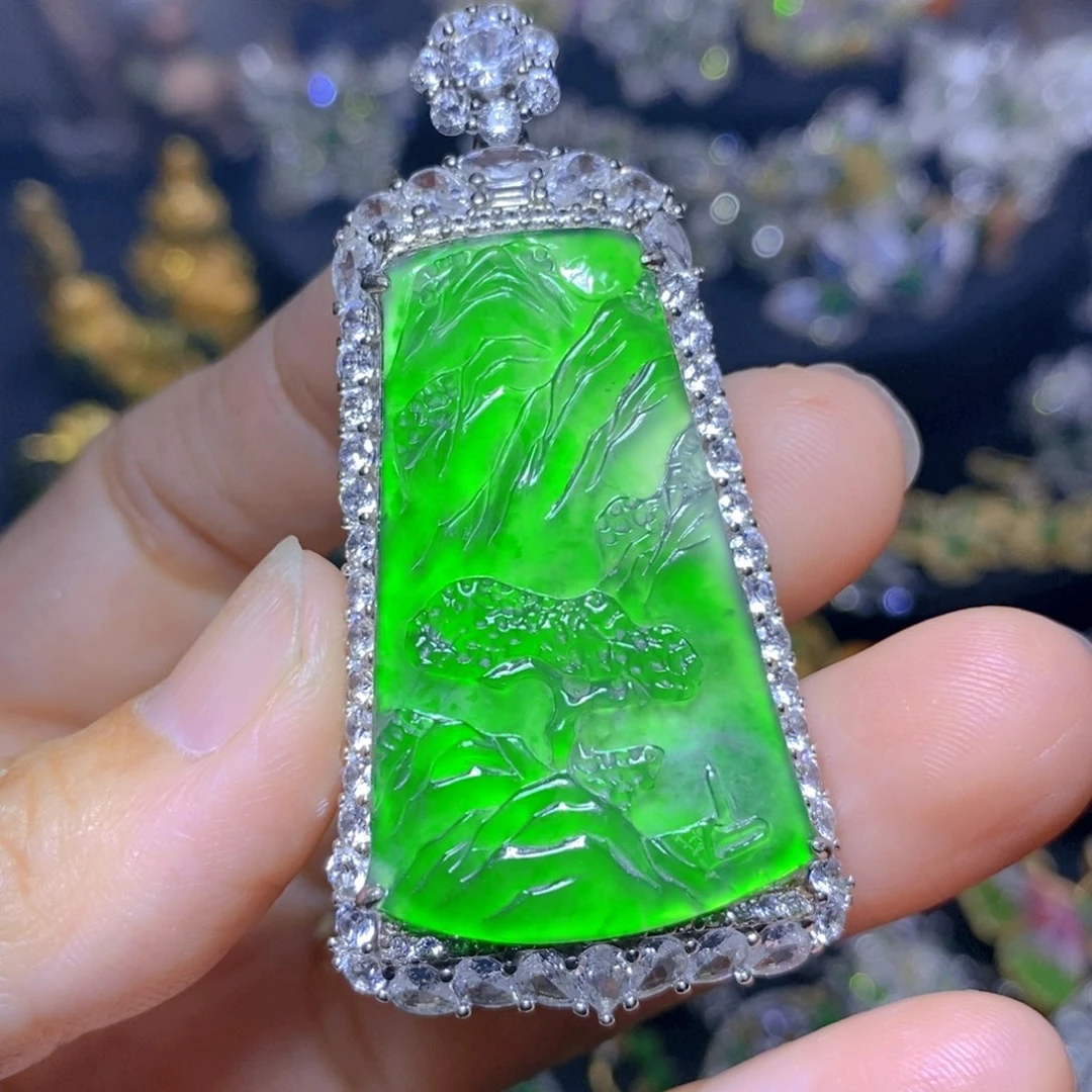 翡翠银S925镶嵌套链天然翡翠