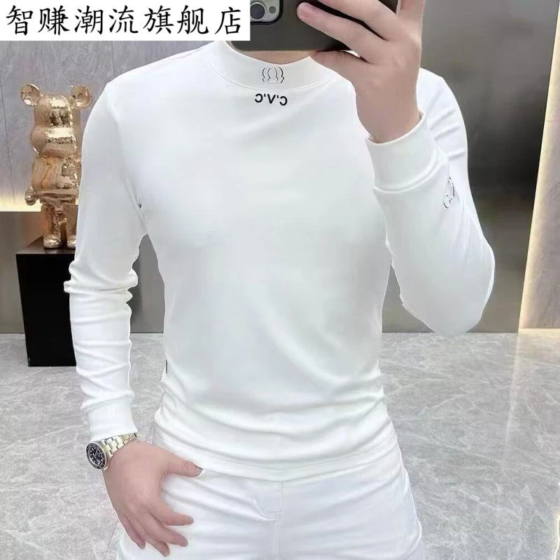 高领长袖t恤时尚百搭加厚运动衫休闲保暖修身天鹅绒打底衬衫潮流