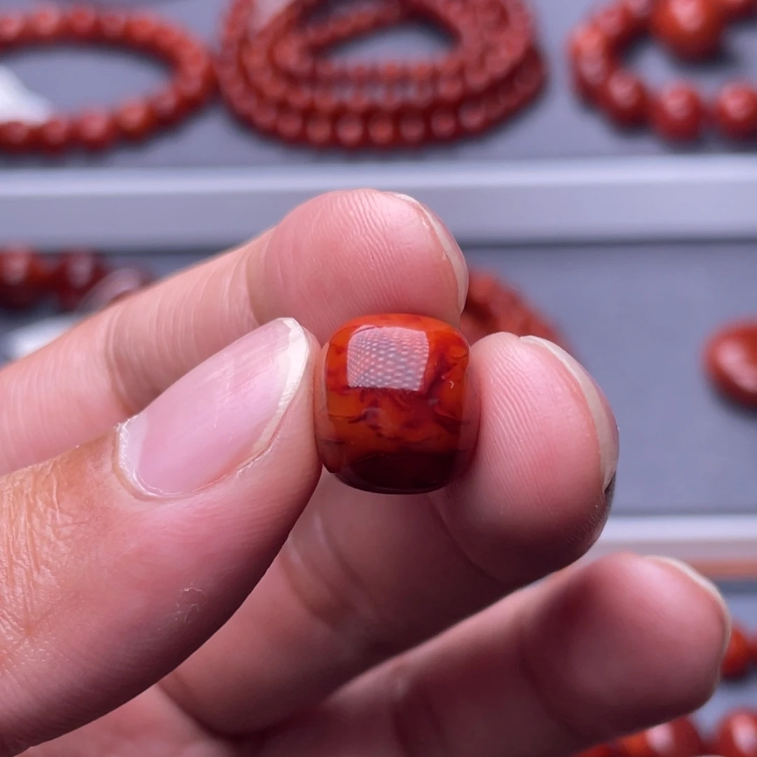 *****未镶嵌配珠南红玛瑙13.4mm瓦西柿子红火焰纹老型单珠