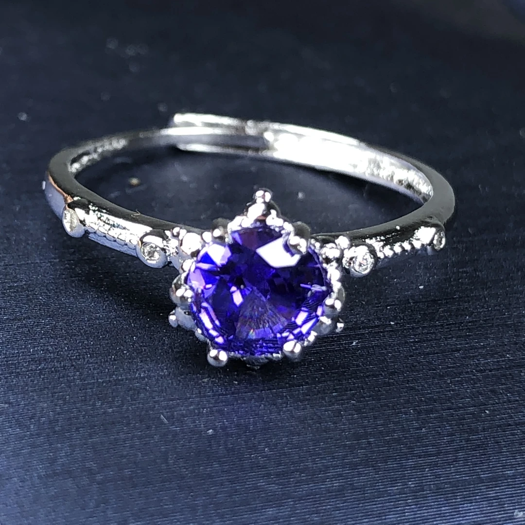 1166妖紫水戒指银色托开口可调节