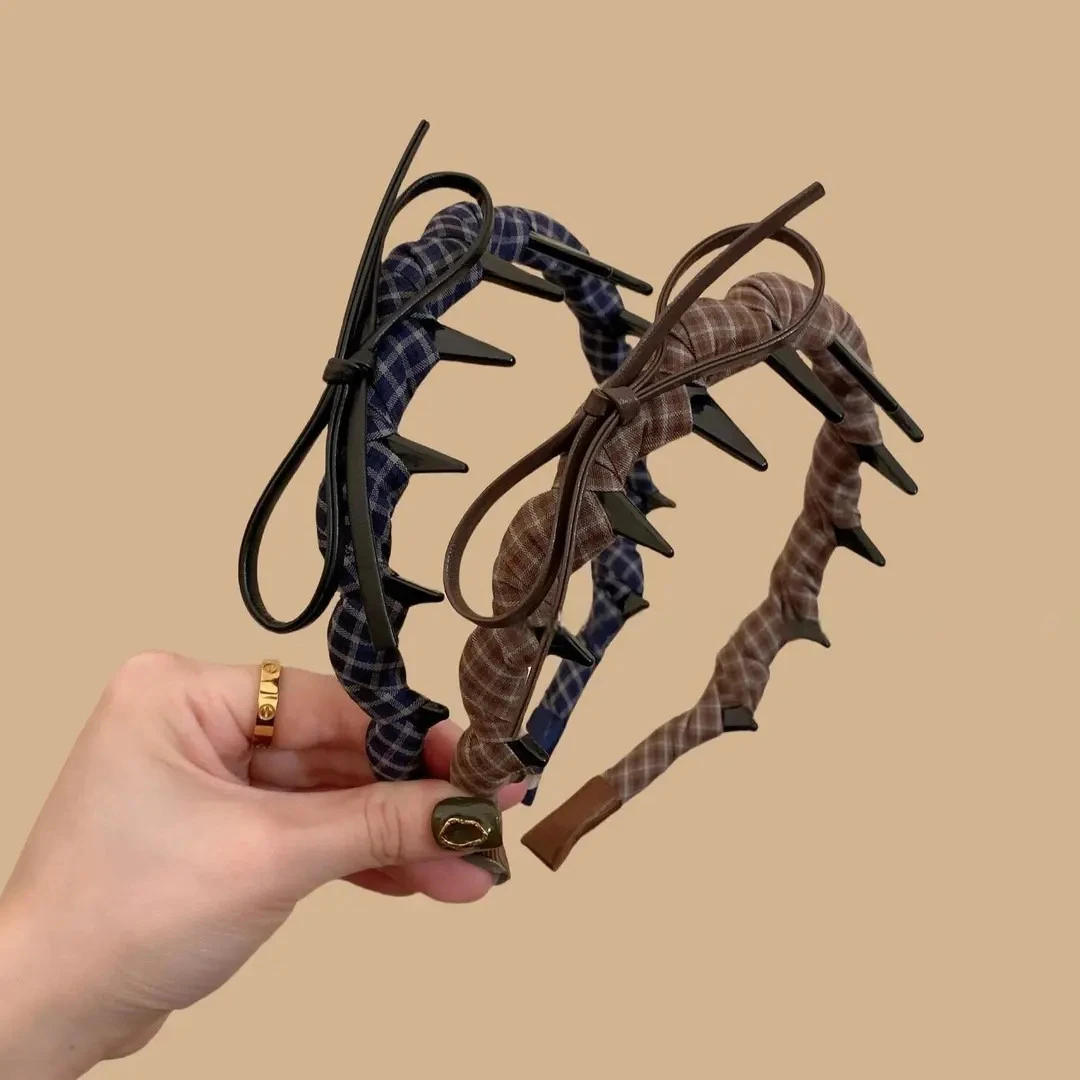 韩系复古格纹蝴蝶结发箍女2025新款气质日常外戴高颅顶发箍