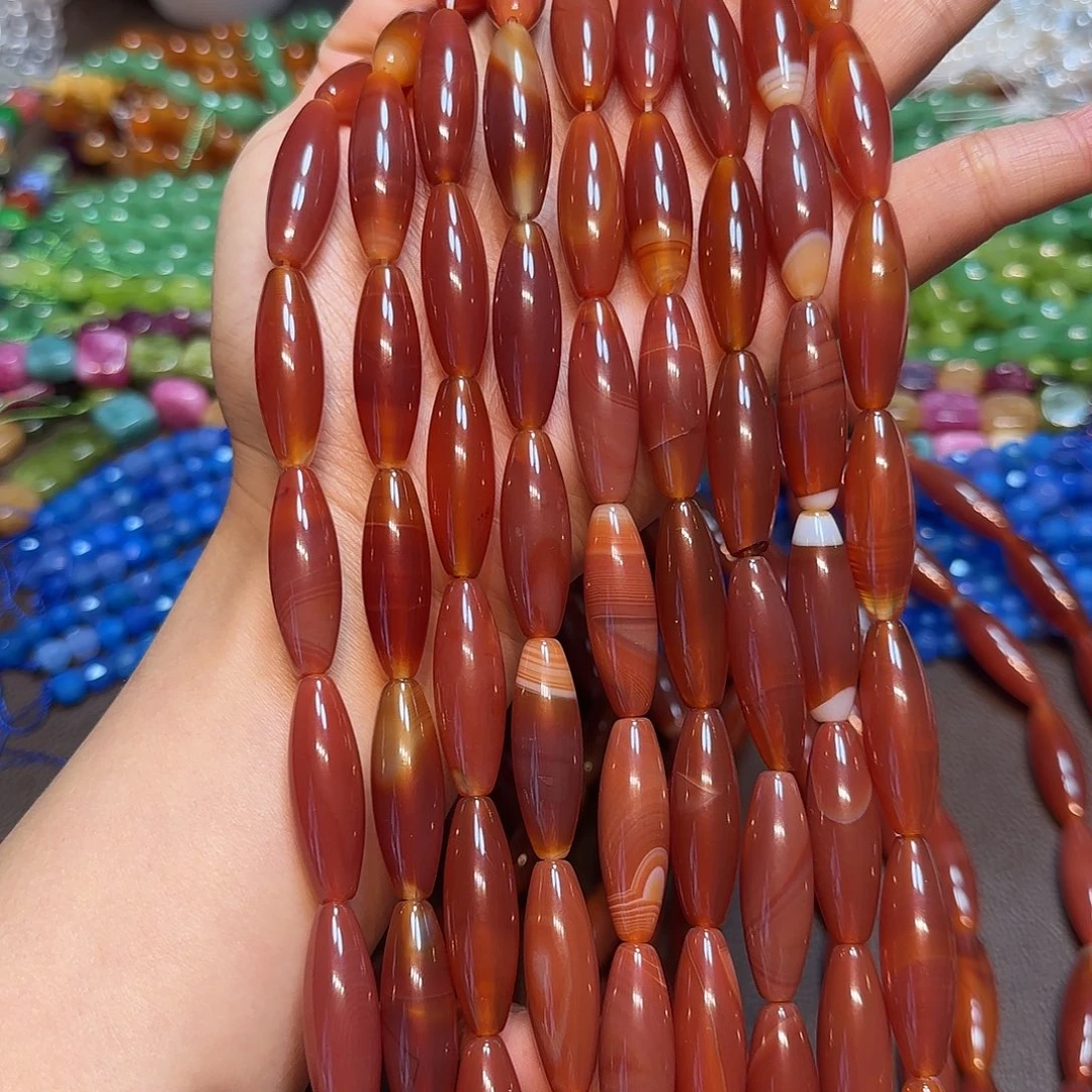 玛瑙/玉髓未镶嵌珠宝半成品天然红玛瑙乐子10✖️30mm