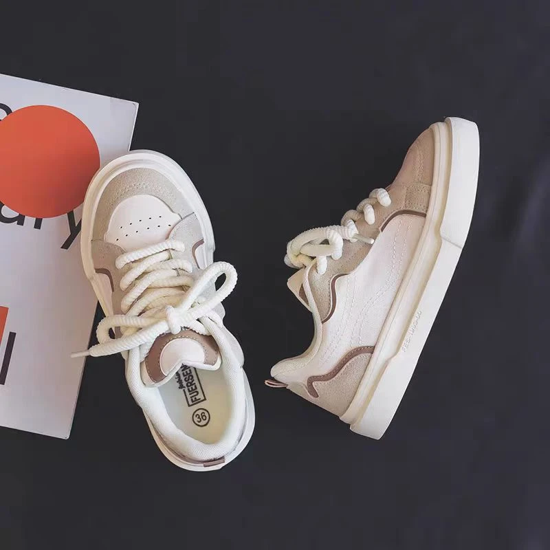 H1075米卡其春季新款学生多巴胺厚底板鞋女休闲百搭小众可爱潮鞋