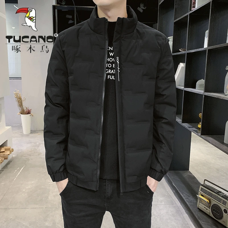 啄木鸟轻薄鸭绒羽绒服男秋冬季大码男装保暖立领休闲外套加肥胖子