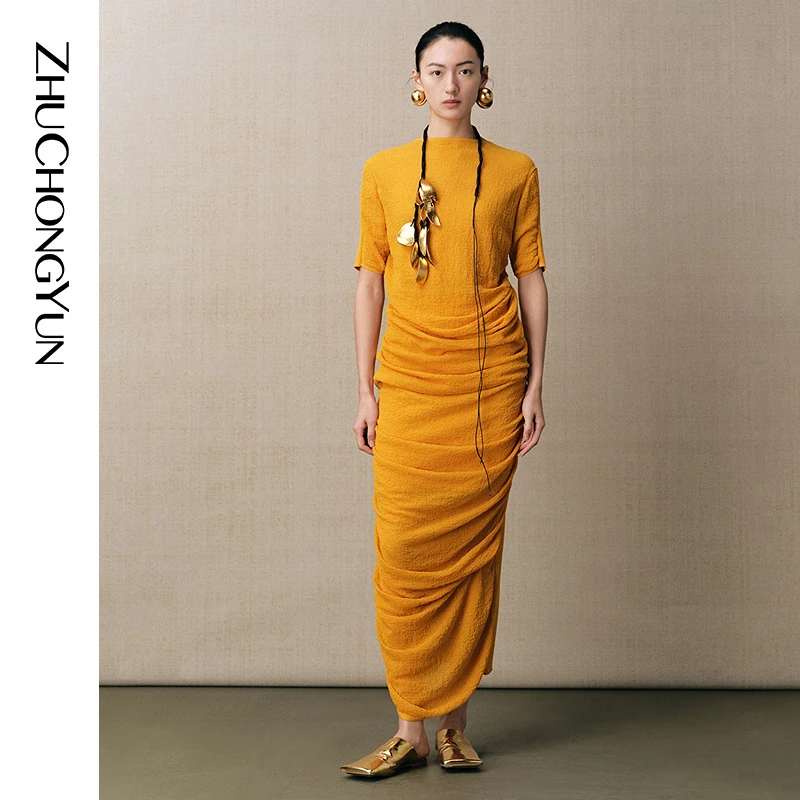 【大秀同款】ZHUCHONGYUN2025夏直身褶皱修身设计针织半裙C1FZ2703M