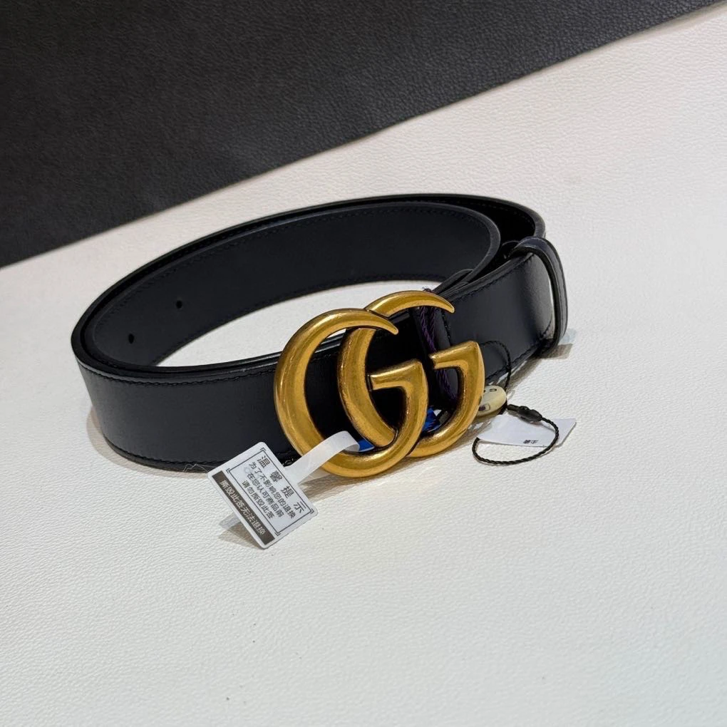 95新 GUCCI/古驰 午夜蓝金扣双G皮带 长80cm 宽3cm