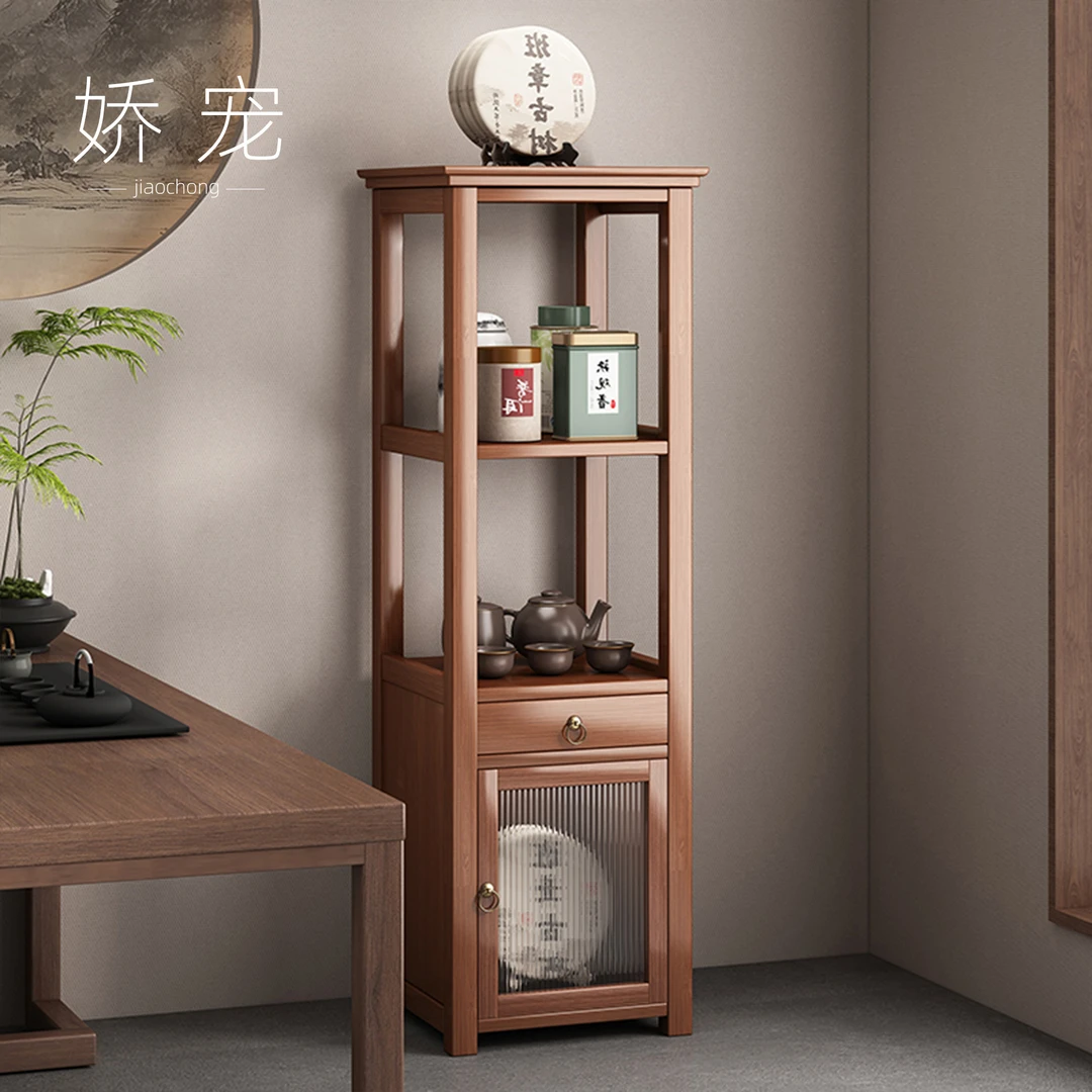 博古架实木中式小型置物架窄款茶室茶叶架子茶柜古董架摆件架子