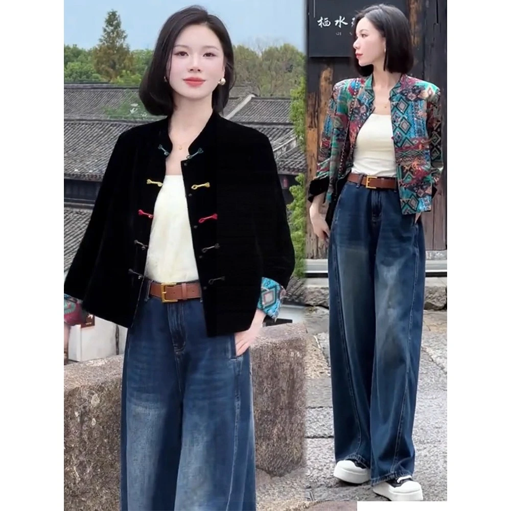 新中式丝绒衬衫女2025秋季新款洋气显瘦小个子国风盘扣双面穿外套