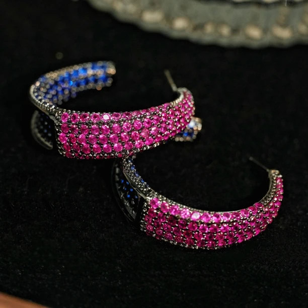 铜合金耳饰 A172 法式极简彩色耳圈耳环女高级感轻奢欧美时尚