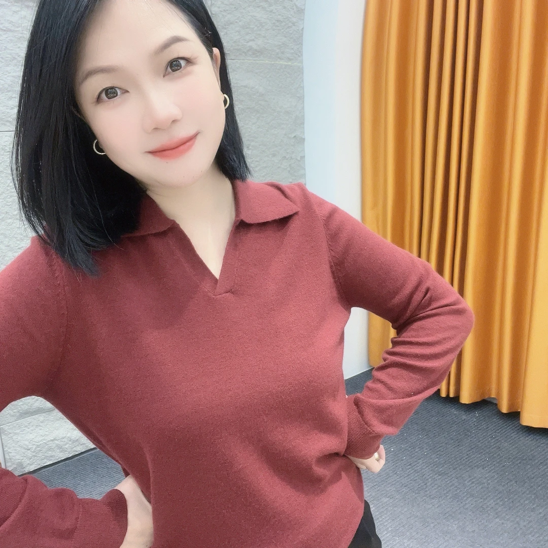 5525秋冬微胖针织常规袖长袖女POLO领琥珀流光黑色秋冬针织衫网红
