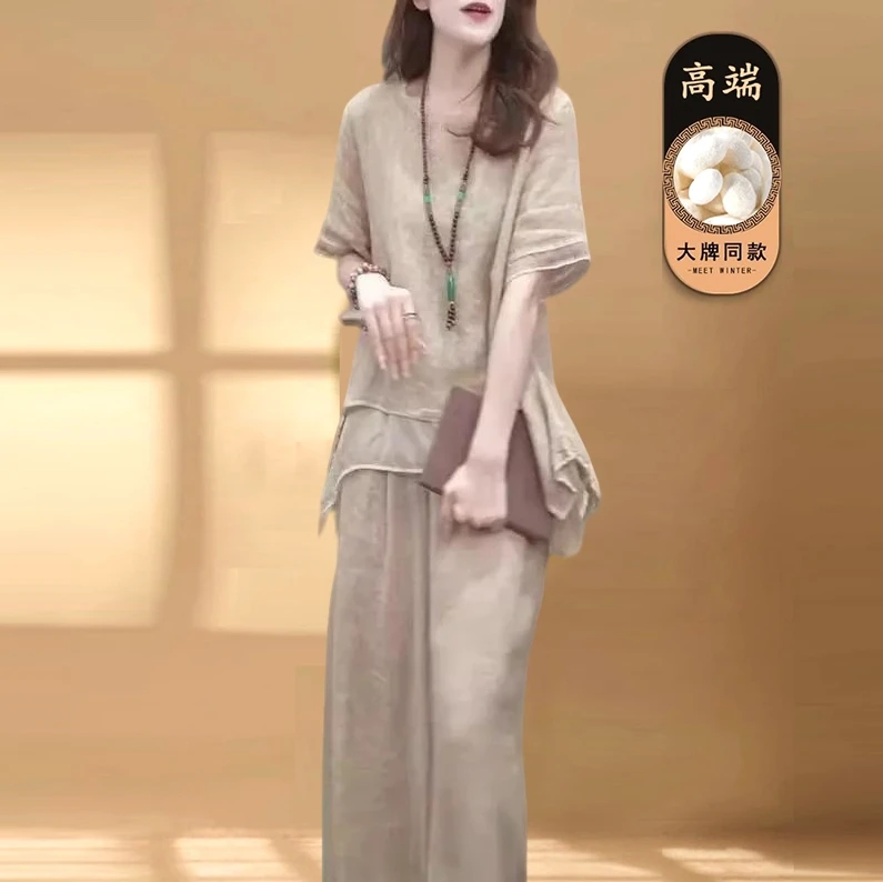 新款文艺复古套装女2025夏季时尚新民族风宽松显瘦遮肚气质两件套