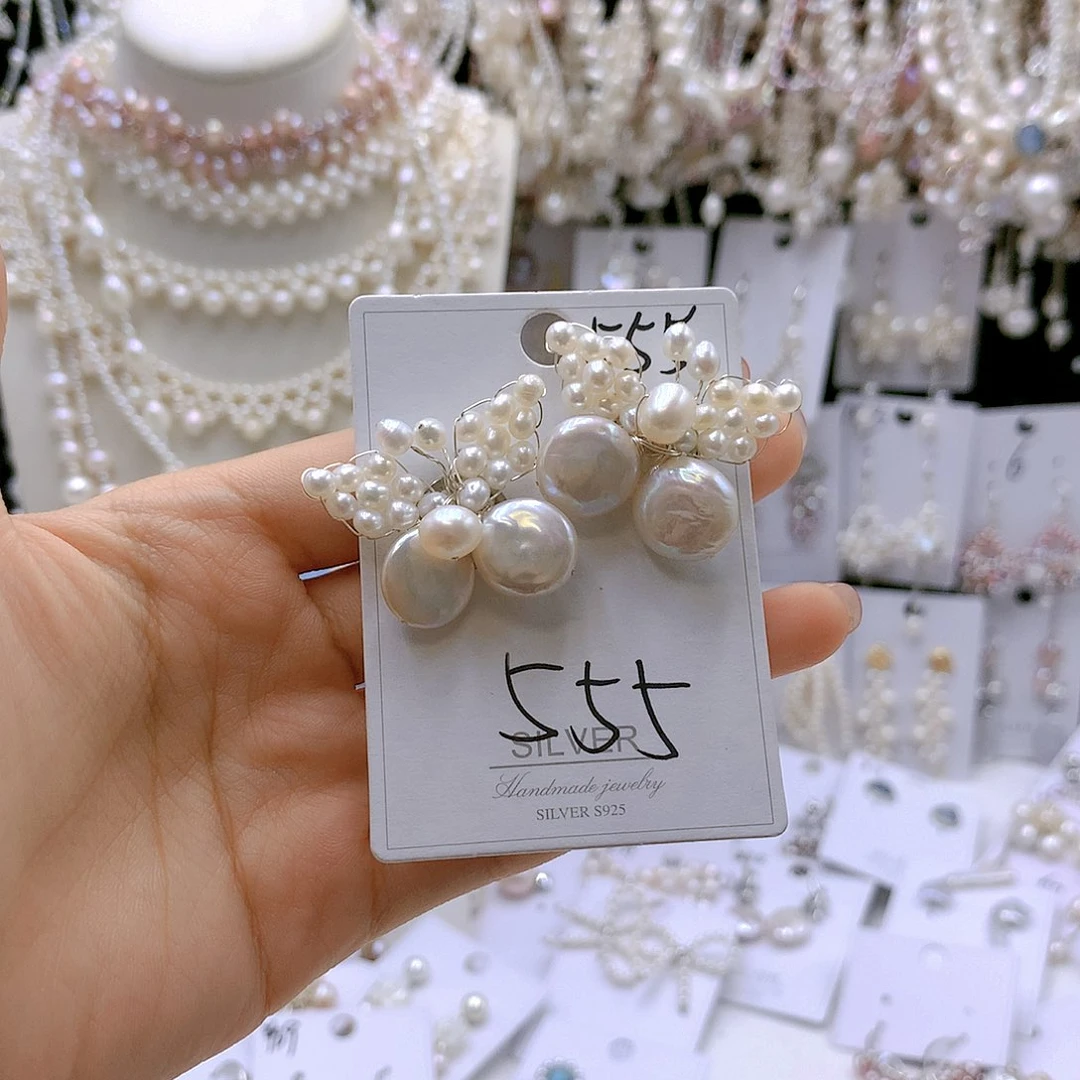 银S925镶嵌耳饰淡水珍珠