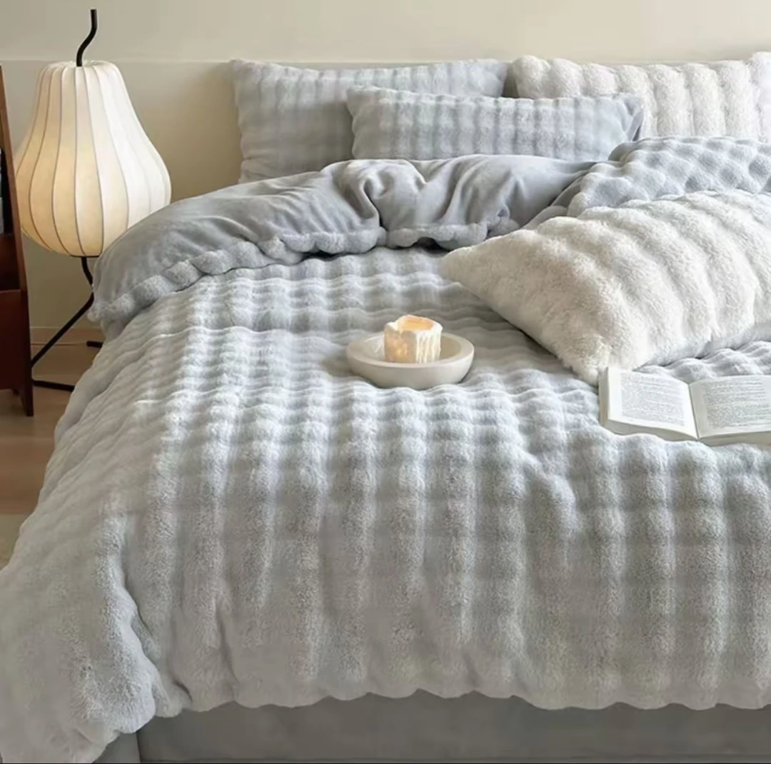 加厚轻奢兔毛绒床裙款套装四件套