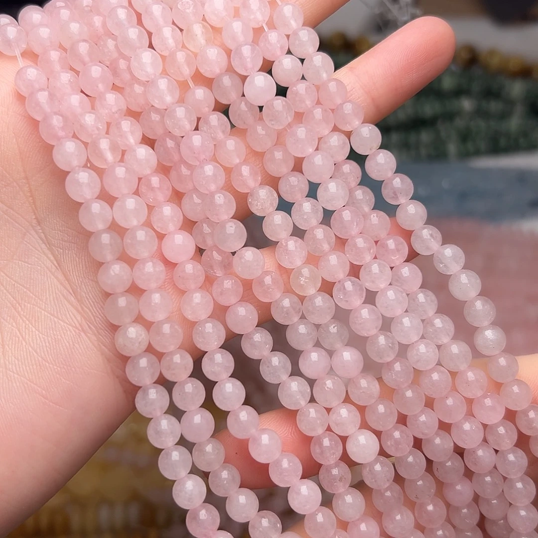 玛瑙/玉髓合金珠宝半成品I192。6.3mm粉晶圆珠两条
