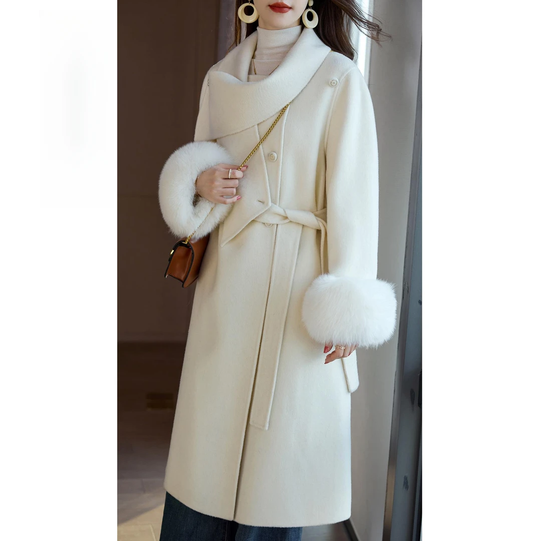 高端气质新款今年流行双面呢保暖大衣中长秋冬羊毛呢手工外套宽松