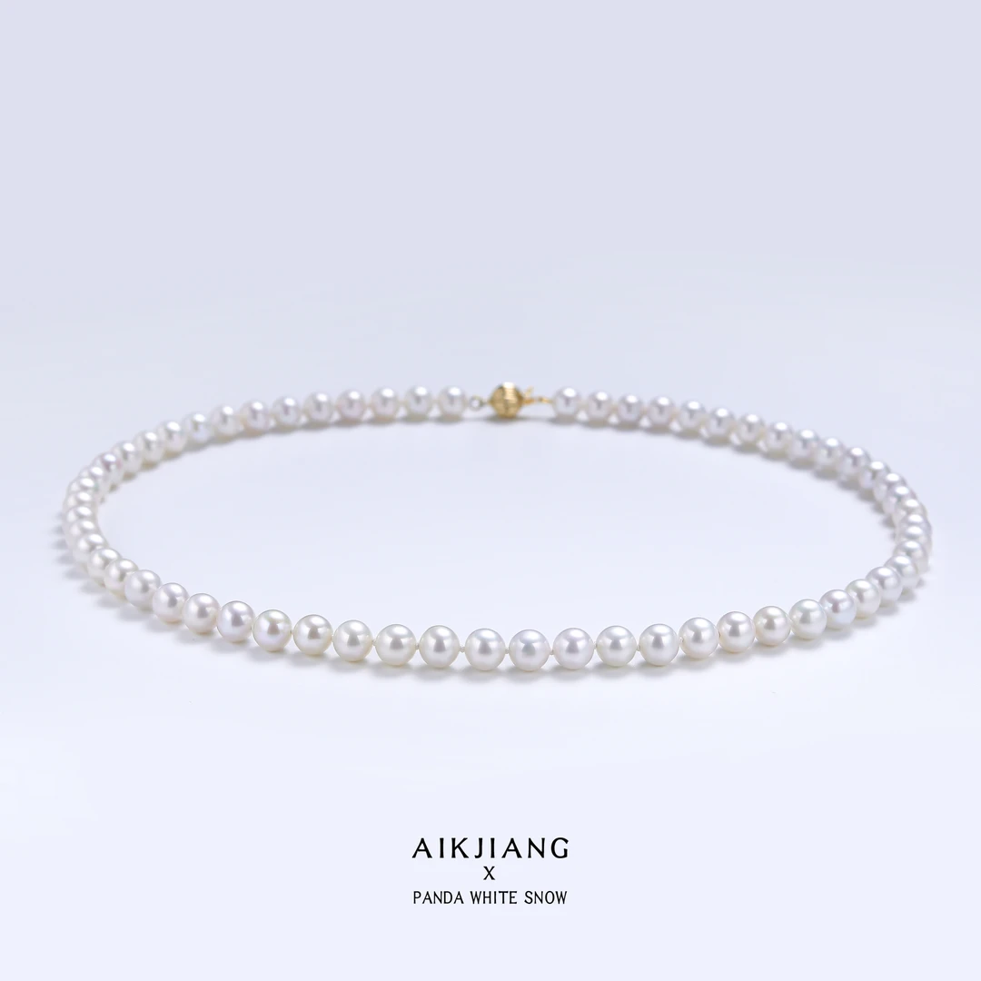 AIKJIANG/爱匠【白亮如雪】14K金钻光白雪珍珠全珠项链 6-7mm 百搭