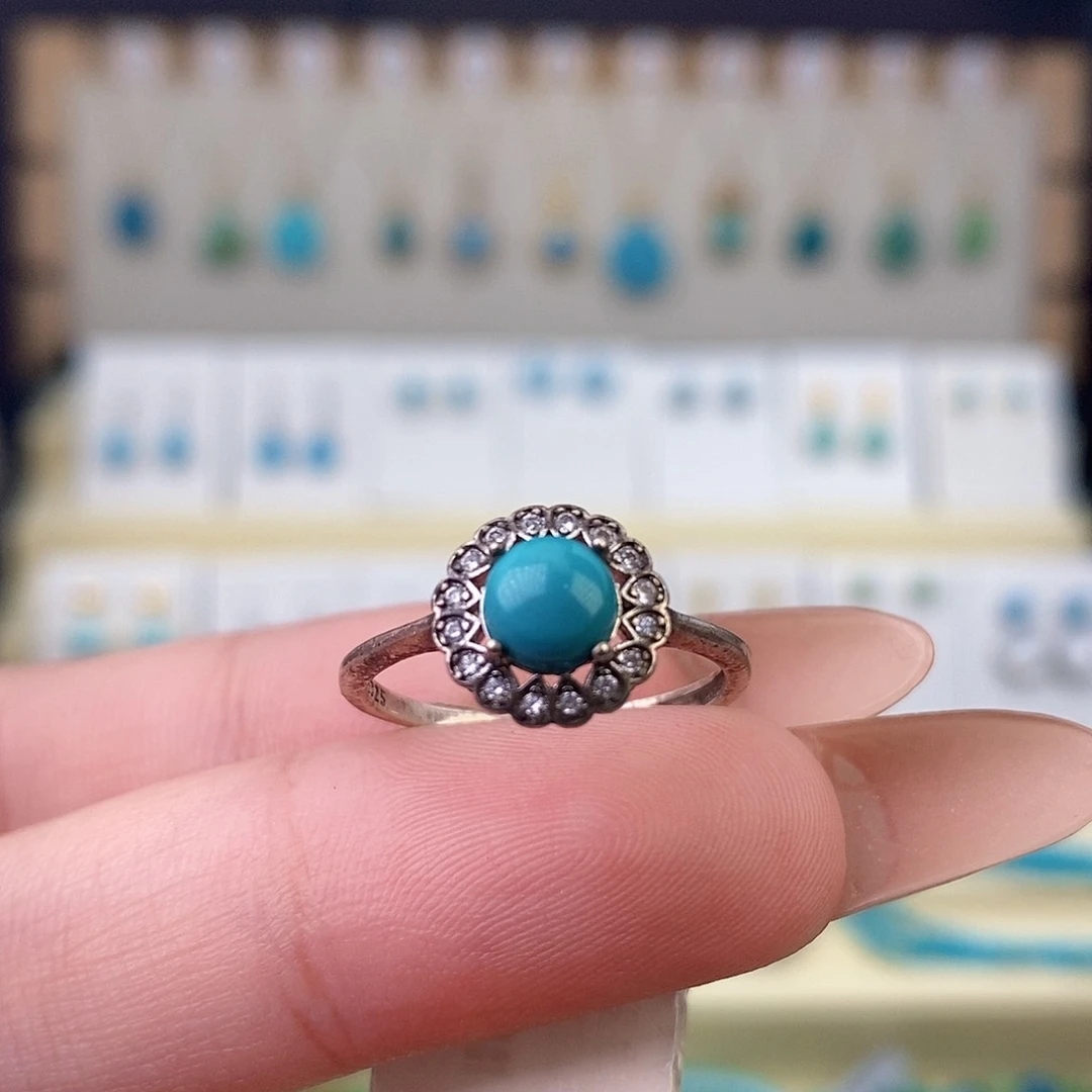 绿松石银S925镶嵌戒指