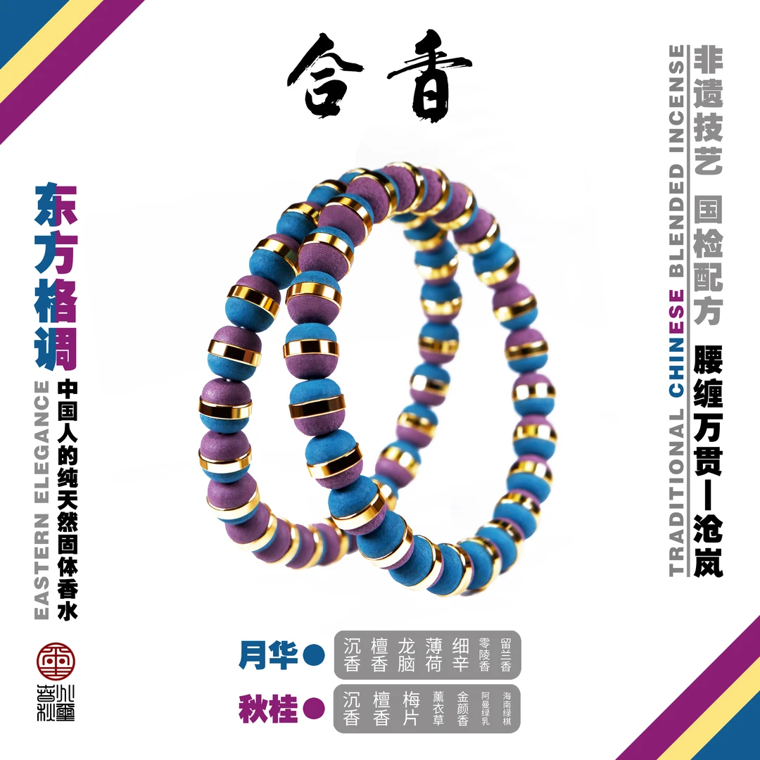 兆玺春秋【沧岚】非遗合香珠手串 榫镶腰带汉堡珠经典蓝紫配民族风