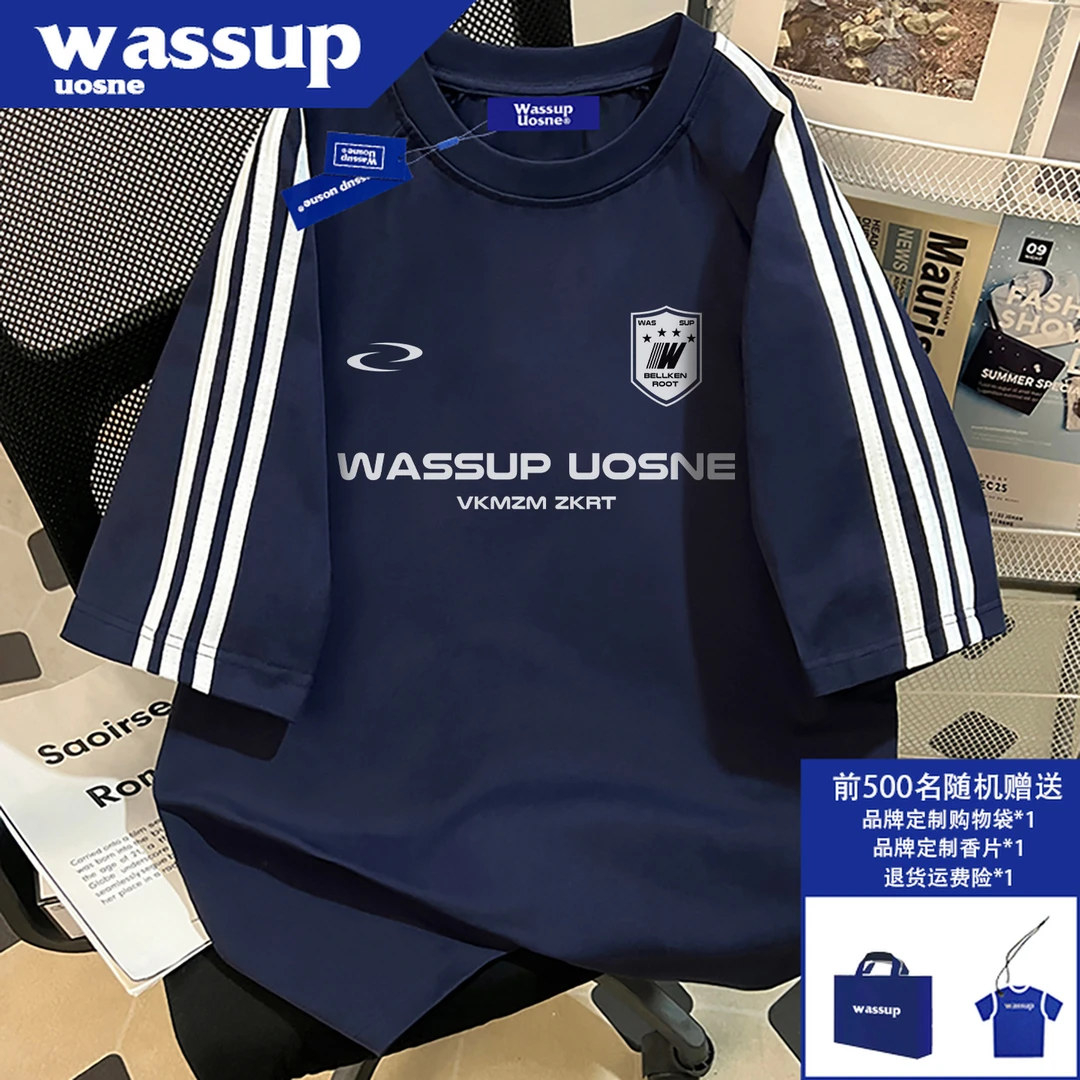 藏青色插肩短袖t恤男生夏季新款百搭小众设计感宽松重磅纯棉上衣