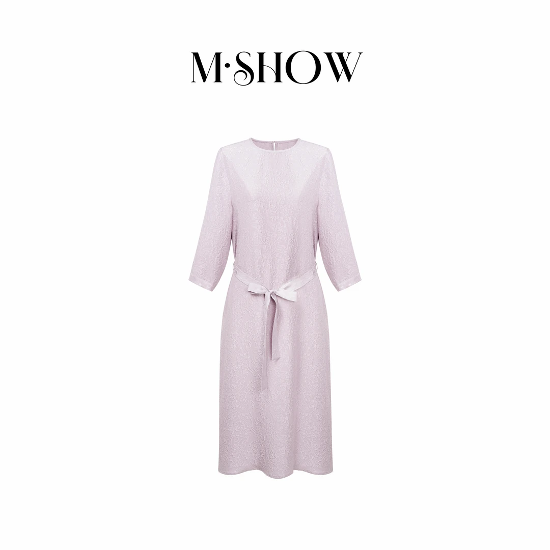 【紫藤花】100%桑蚕丝25姆米冠乐绉轻奢七分袖真丝连衣裙5119L