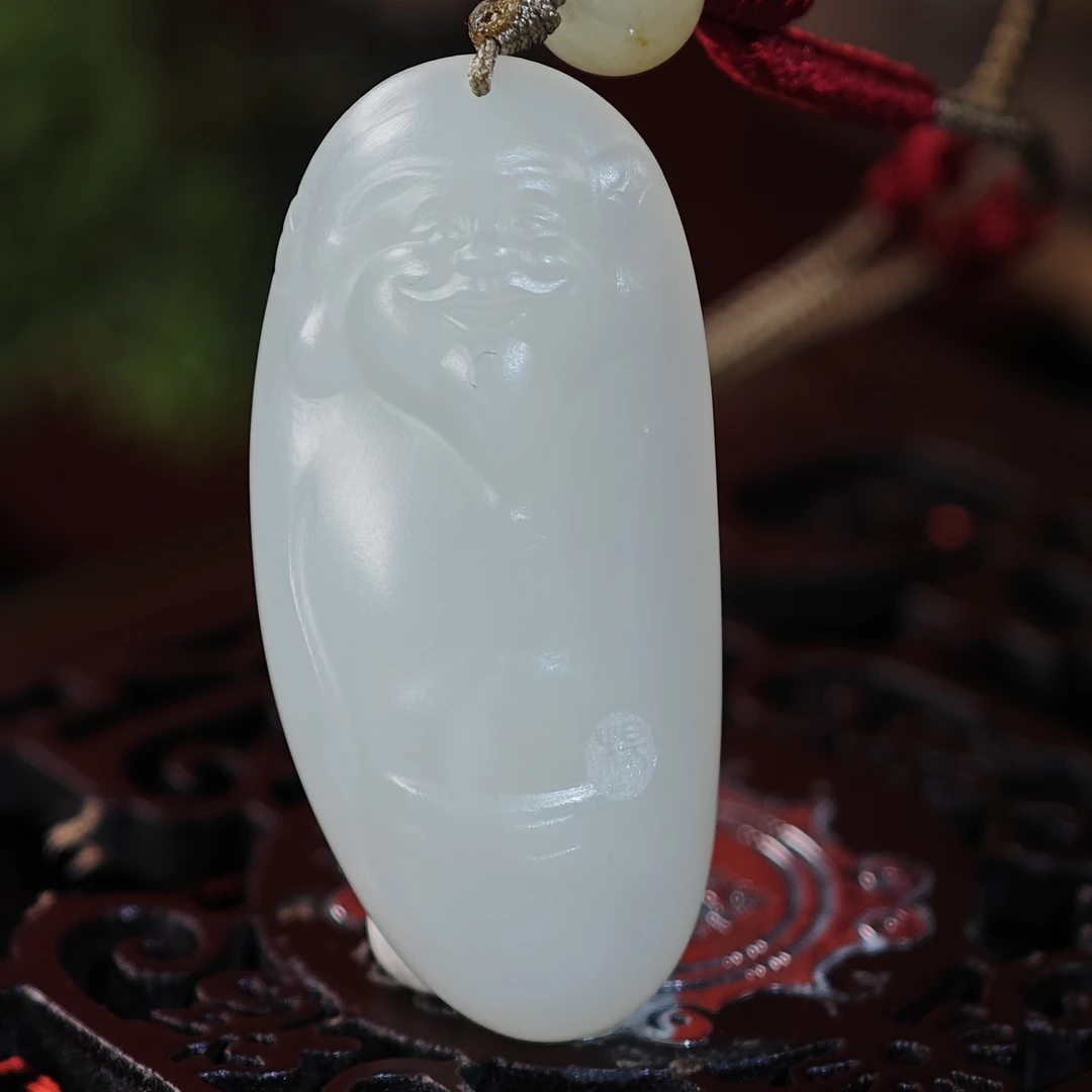 米达姐【新疆且末和田玉】米达料财神——挂件手工精雕